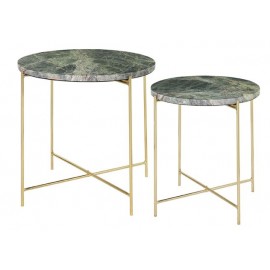 Marble Table Forest Green Brass Set of Two